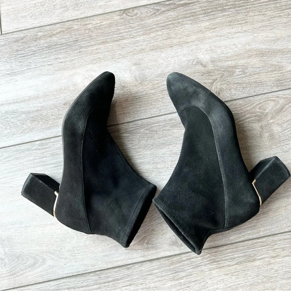 Cole Haan Laree Stretch Black Suede Sock Booties  with Gold Bar - Picture 8 of 16
